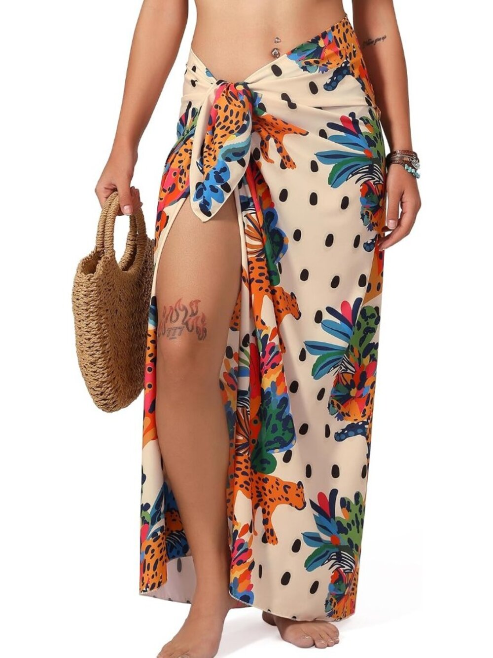 Women's Leopard Colorful Polyester Beach Sarong Chiffon And Sheer Bikini Wrap